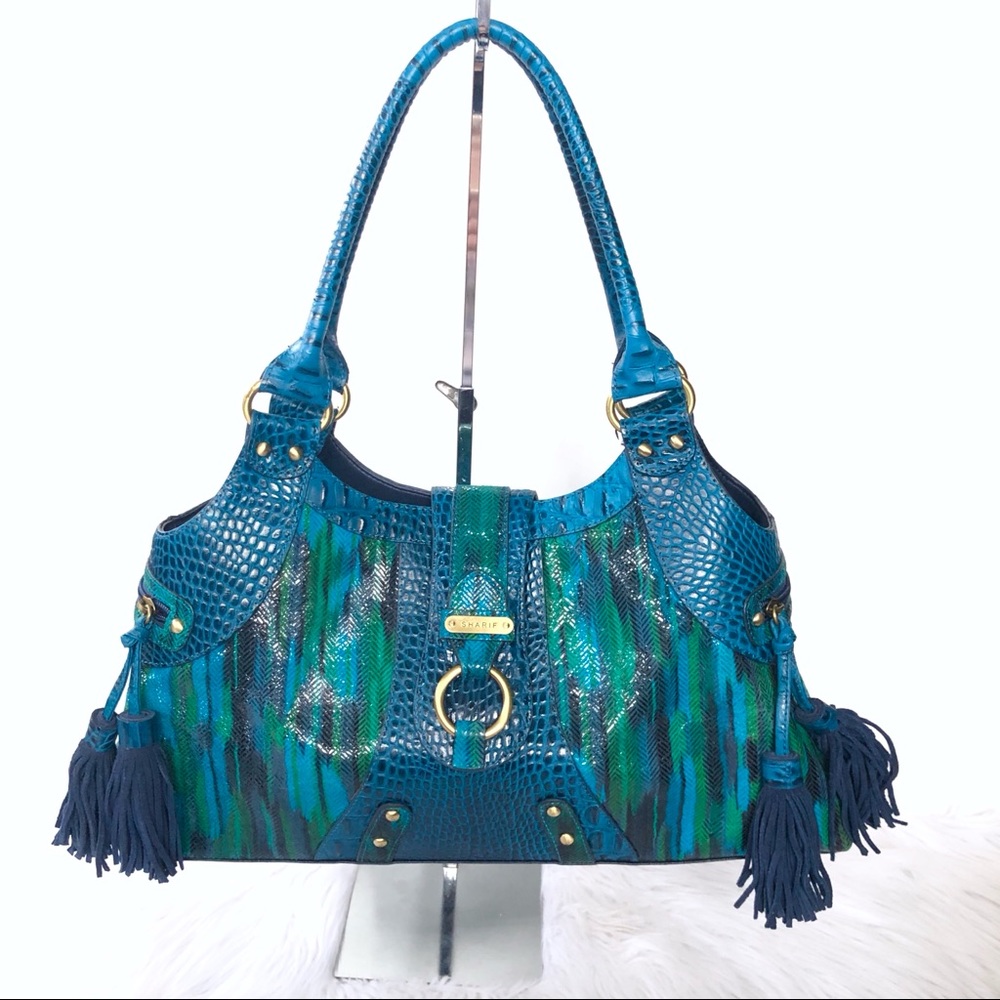 SHARIF Croc embossed leather satchel shoulder bag
